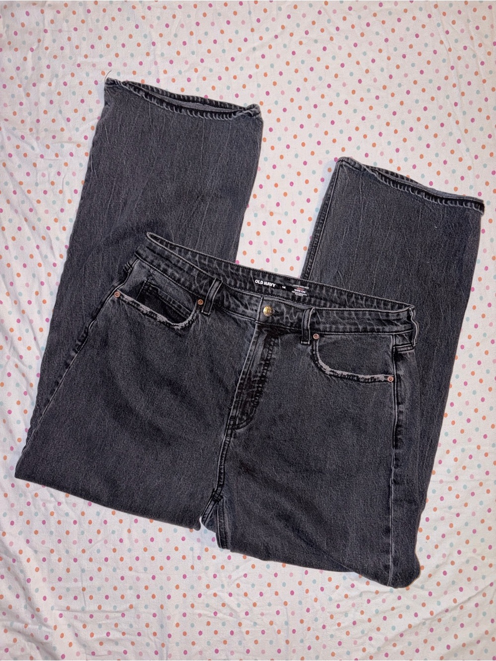 Old Navy Extra High Rise Curvy Wide Leg Jeans Black Wash Size 14